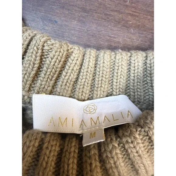 Ami Amalia‎ Cable Knit Sweater Italian Merino WoolBrownWomens Size Medium